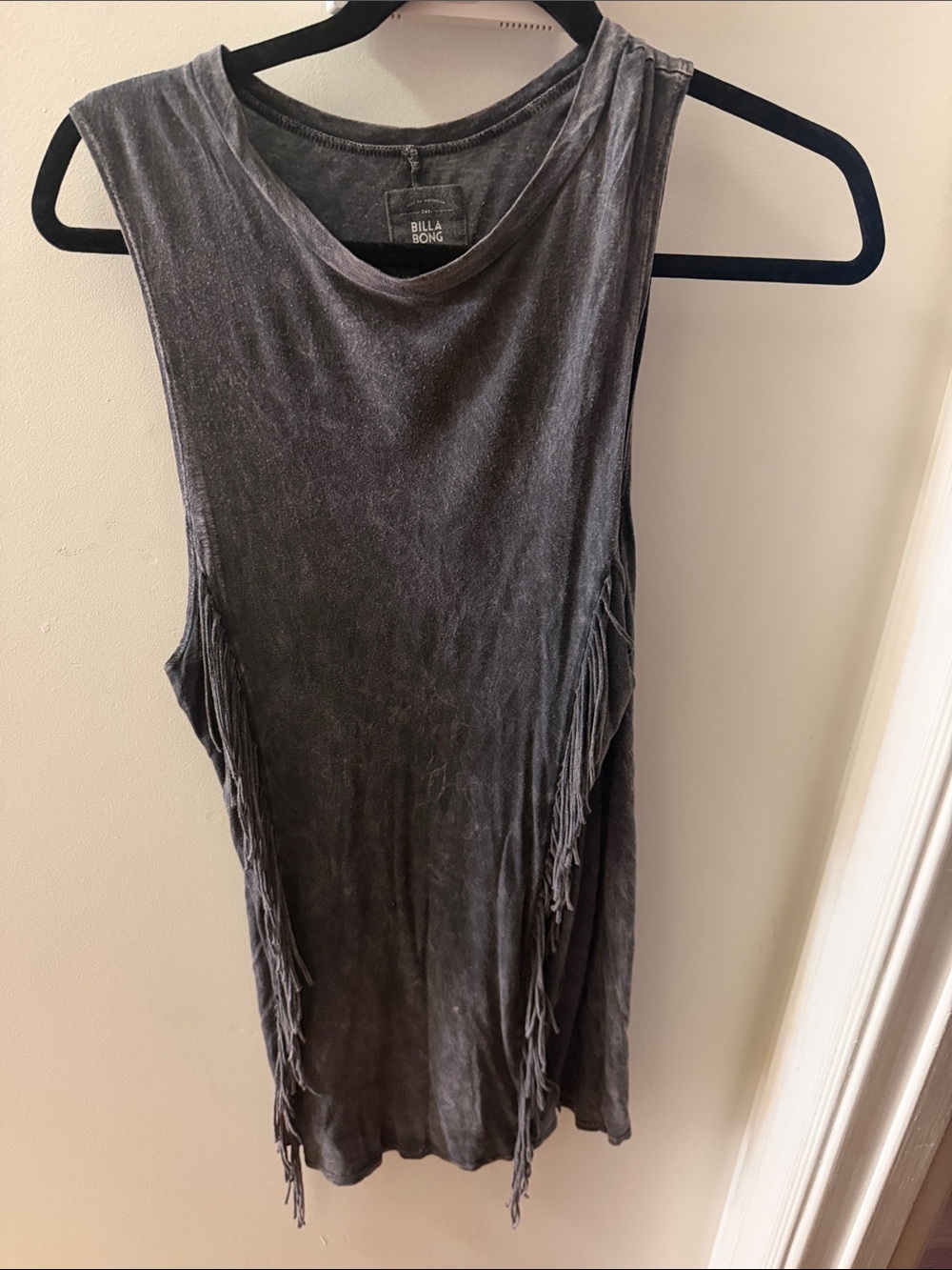 Billabong Charcoal Gray Sleeveless Fringe Tank Dress